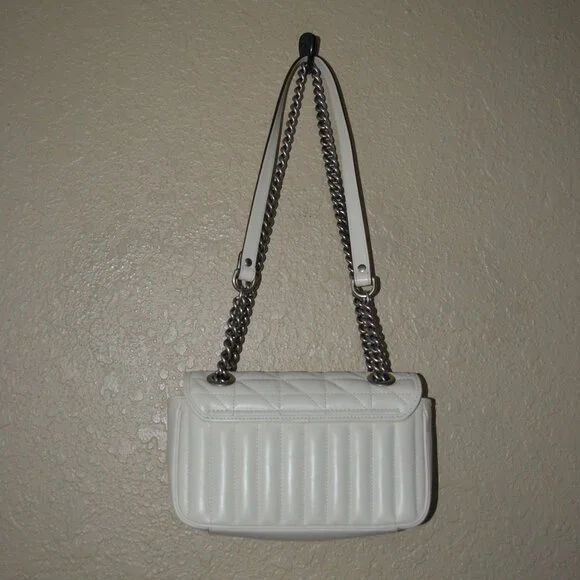 New Gucci GG Ivory Marmont Chevron Matelasse Silver Chain Shoulder Bag - Picture 5 of 13